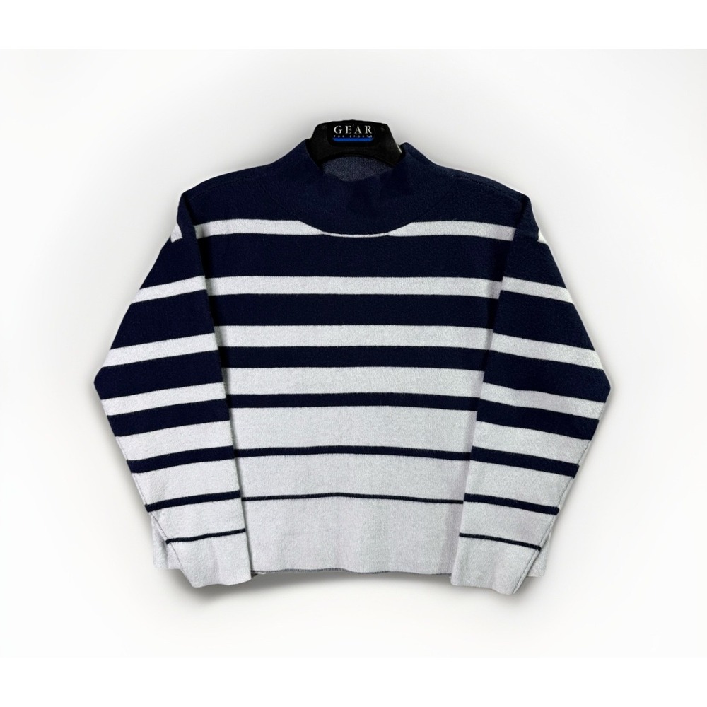 Anthropologie Maeve Women's Sweater M Striped Knit Pullover Navy White Soft Cozy